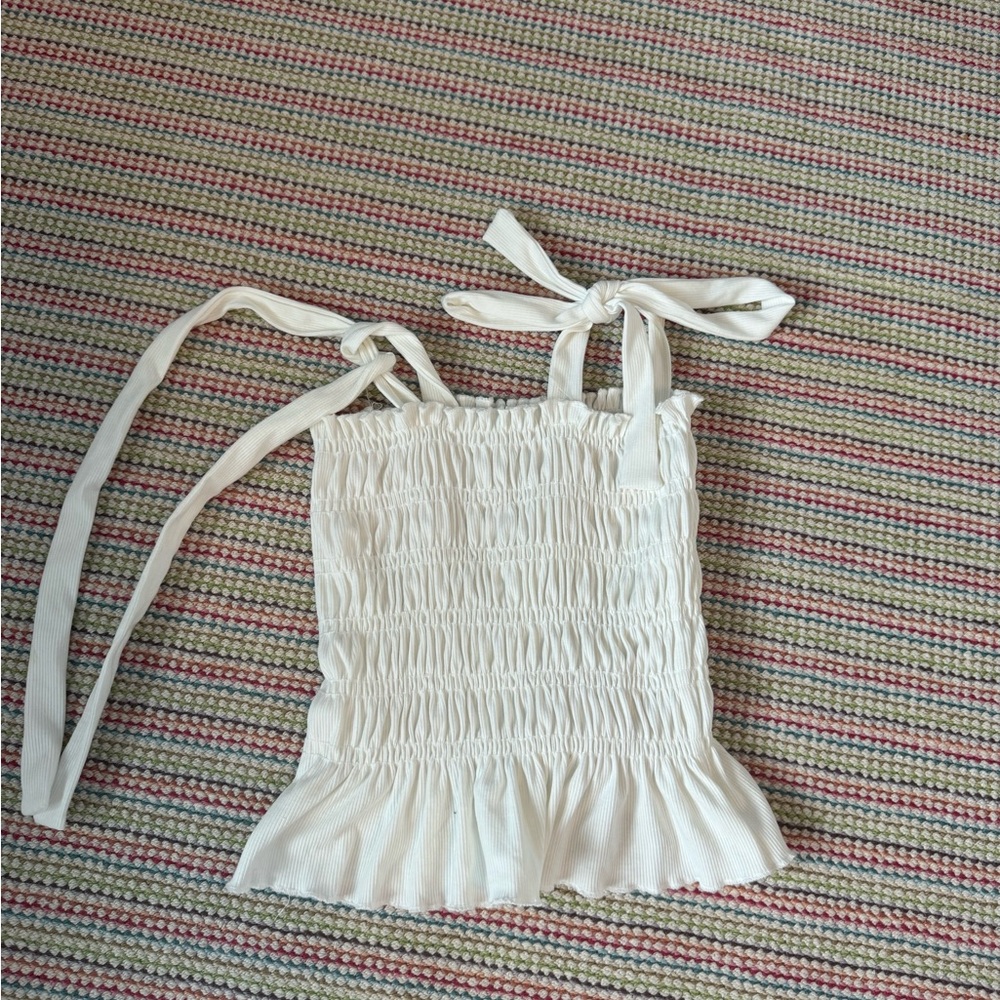 Altard State- White Smocked Tie-Strap Top